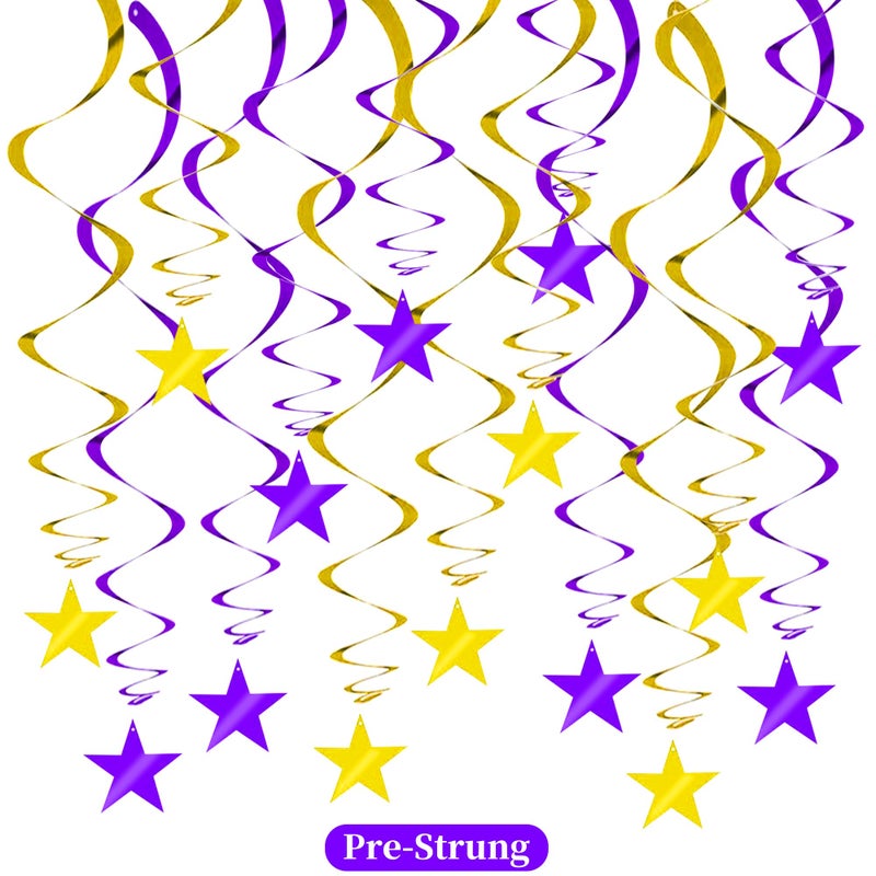 بيشيدا BEISHIDA زخارف دوامة معلقة على شكل نجمة ذهبية أرجوانية، لوازم حفلات أعياد الميلاد المعلقة للتخرج وحفلات الزفاف وحفلات استقبال المولود الجديد، حزمة من 15 قطعة - Image 1